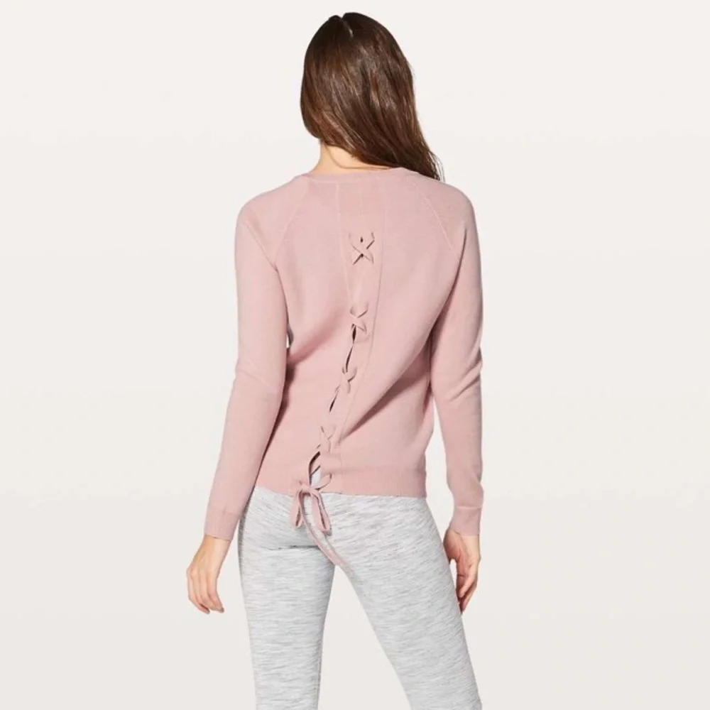 Lululemon Tied To You Sweater Misty Pink Merino Wool Balletcore Sz 8